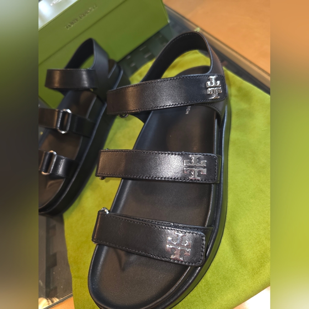 NWT Tory Burch Kira Triple Strap Black And Silver Sandals SOLD OUT EVERYWHERE - Picture 10 of 11